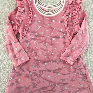 Baby Sara Kids Long Sleeve Pink Stars Ruffle Dress